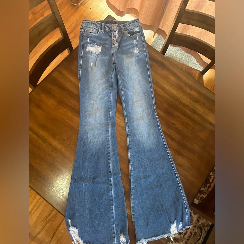 Flying Monkey High Rise Distressed Blue Jeans - Picture 2 of 8